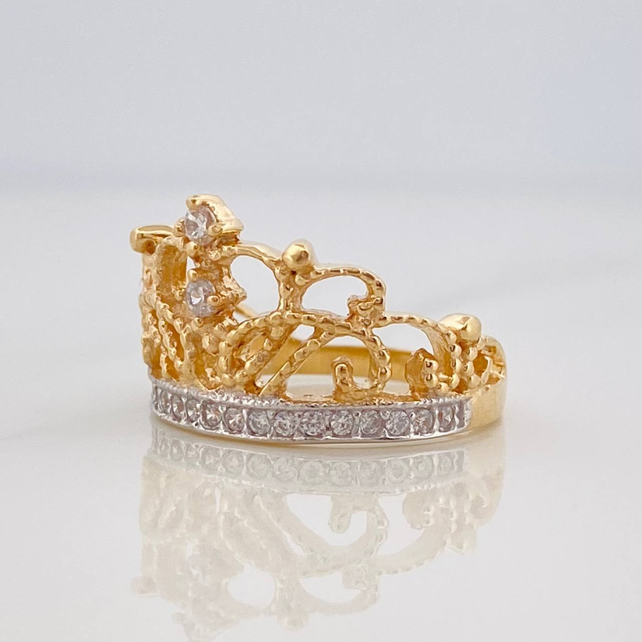 Anillo Corona 4.6g / T6 Dos Oros Amarillo Blanco 18K