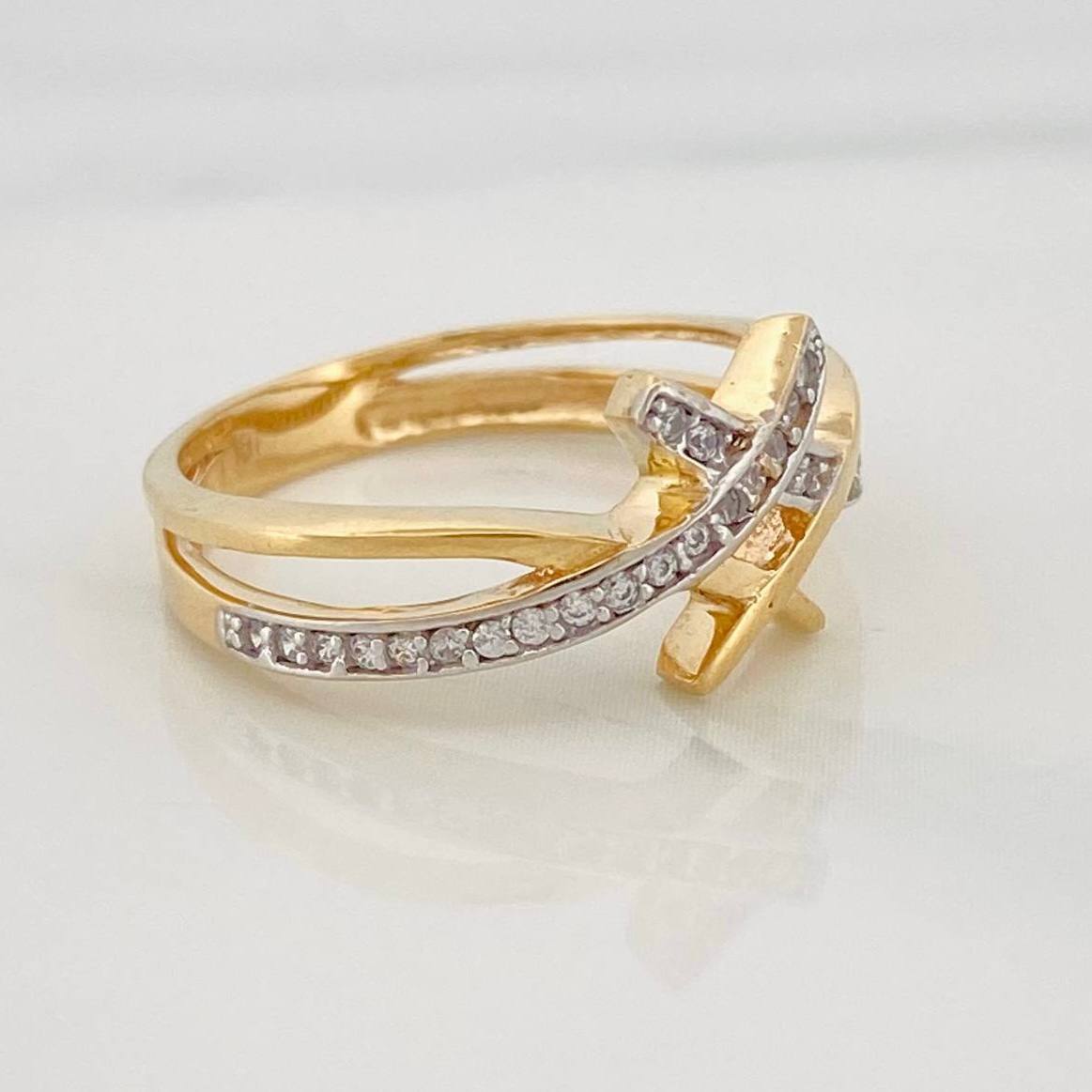 Anillo Cruz 2.95g / T6 1/4 Dos Oros Amarillo Blanco 18K
