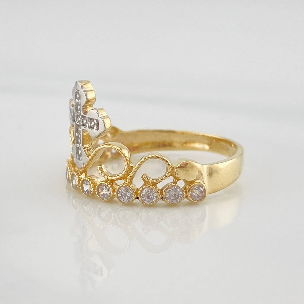 Anillo Corona Cruz 2.45g / T6 1/4 Dos Oros Amarillo Blanco 18K