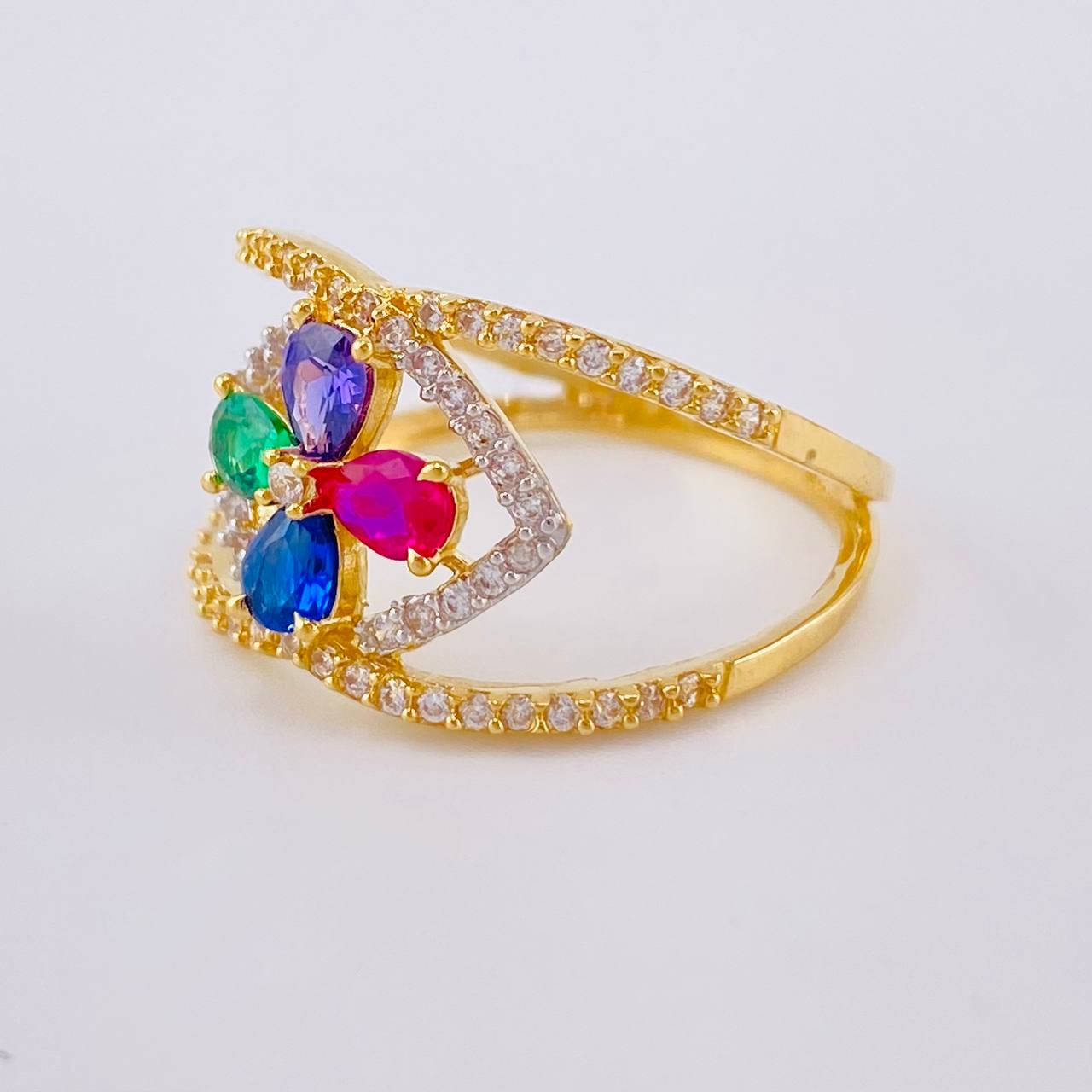 Anillo Flor Puntas Cruzadas  3.2 g / T6 1/2 Dos Oros Amarillo Blanco 18K