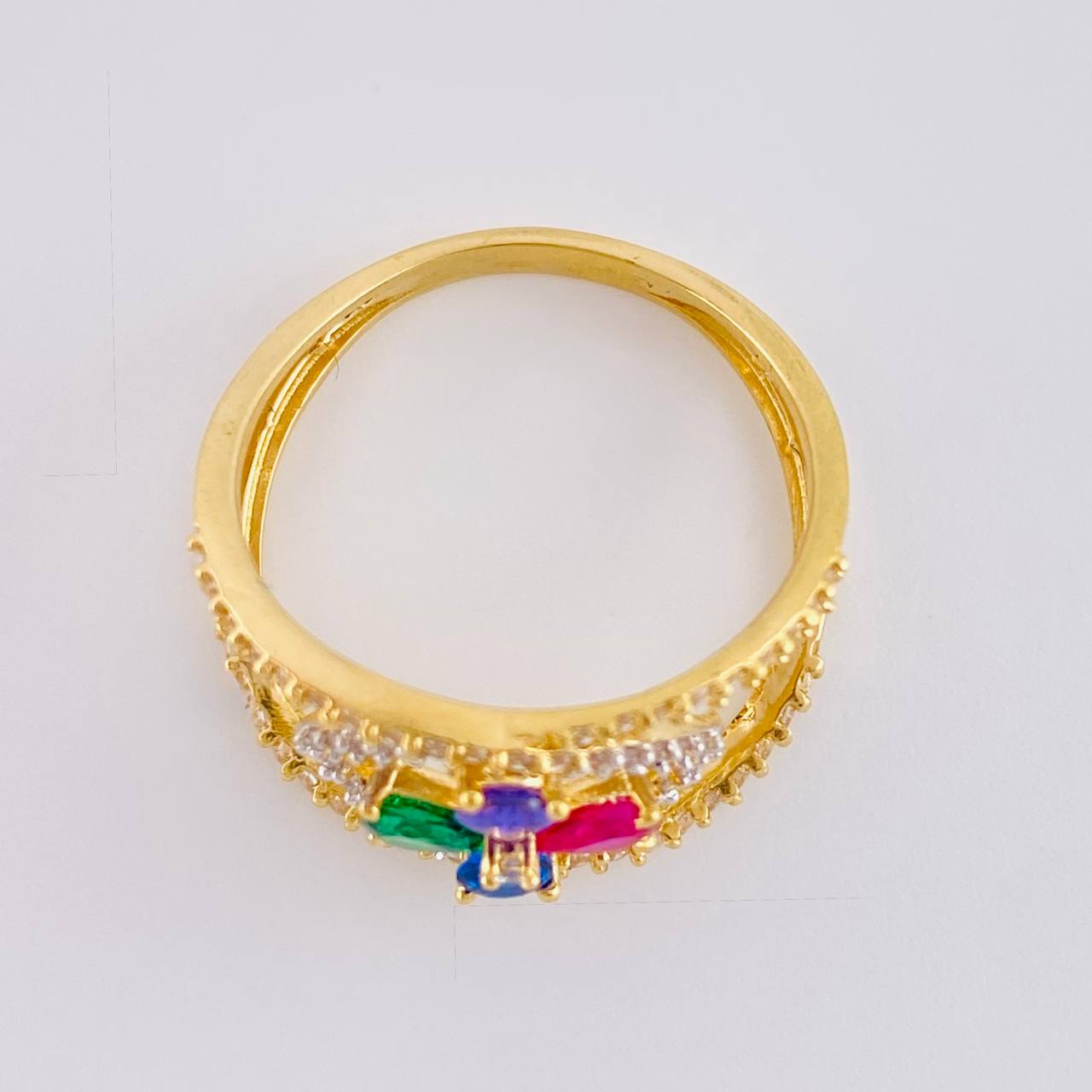 Anillo Flor Puntas Cruzadas  3.2 g / T6 1/2 Dos Oros Amarillo Blanco 18K