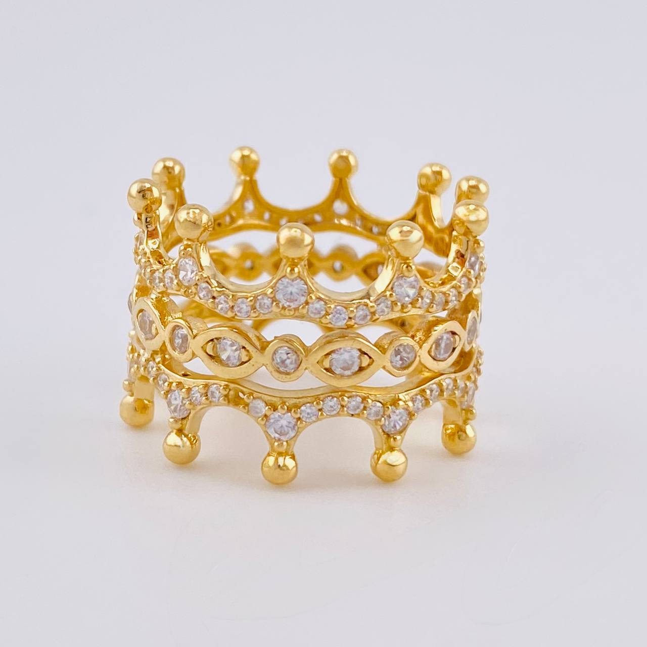 Anillo Corona Ojos Reflejantes 7.3 g / T6 1/2 Oro Amarillo 18K