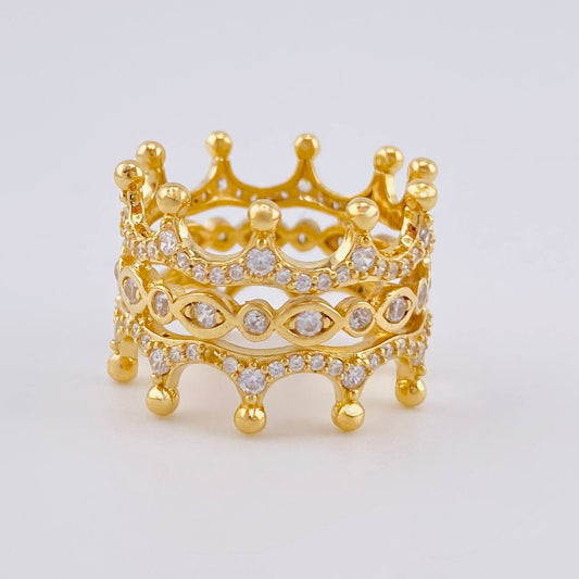 Anillo Corona Ojos Reflejantes 7.3 g / T6 1/2 Oro Amarillo 18K