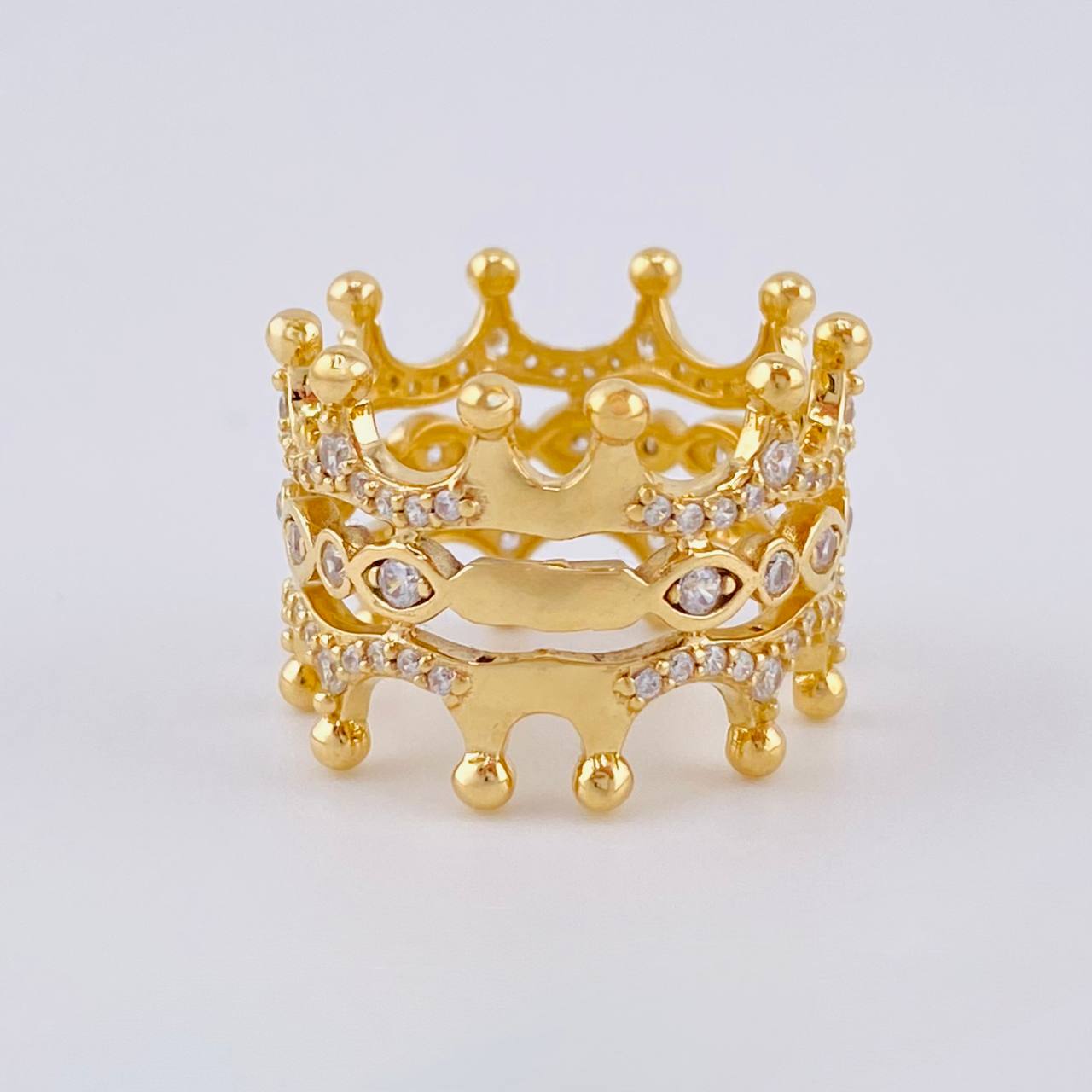 Anillo Corona Ojos Reflejantes 7.3 g / T6 1/2 Oro Amarillo 18K