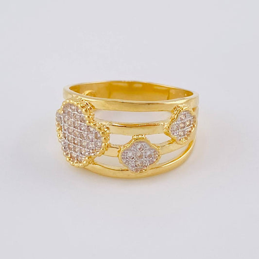 Anillo Sendero Treboles  4.25 g / T6 3/4 Dos Oros Amarillo Blanco 18K