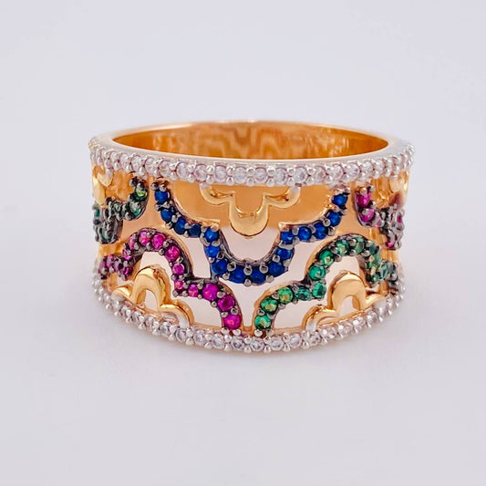 Anillo Ondas Floreado 5.45 g / T7 1/4 Dos Oros Blanco Rosa 18K