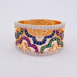 Anillo Ondas Floreado 5.45 g / T7 1/4 Dos Oros Blanco Rosa 18K