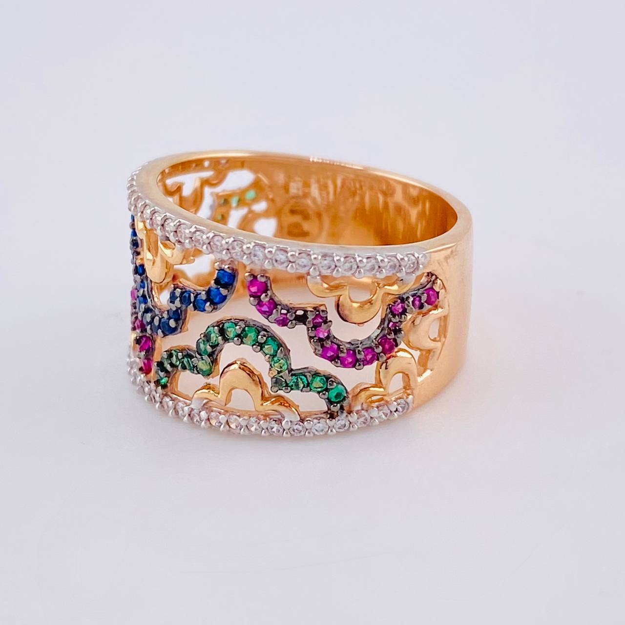 Anillo Ondas Floreado 5.45 g / T7 1/4 Dos Oros Blanco Rosa 18K