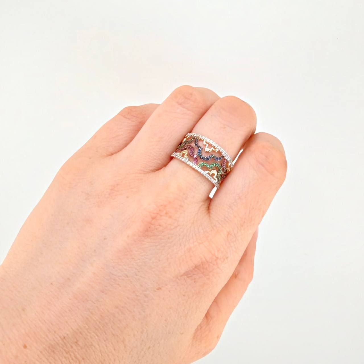 Anillo Ondas Floreado 5.45 g / T7 1/4 Dos Oros Blanco Rosa 18K