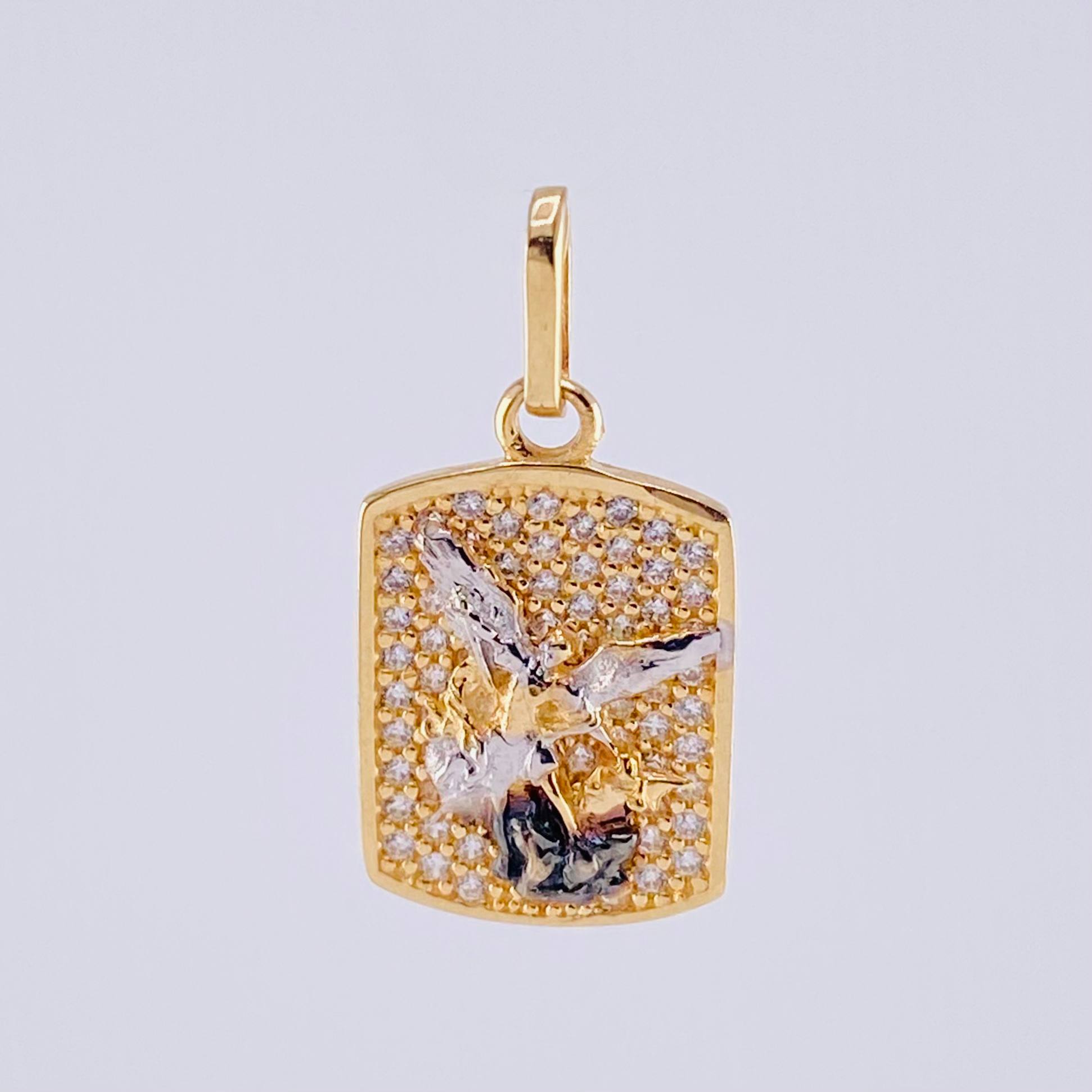 Dije Placa San Miguel 2.1 g / 2.3 cm Dos Oros Amarillo Blanco 18K