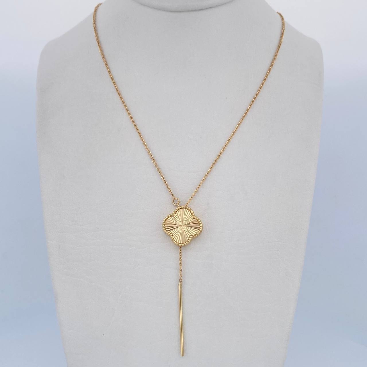 Cadena Aro Seguido Trebol  Diamantado 5.15gr / 60cm / 1mm Graduable Oro Amarillo +3 18K &