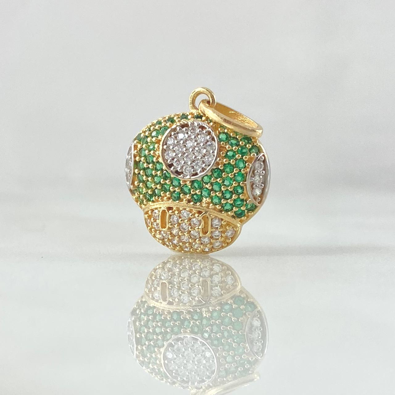 Dije Hongo Animado 2.2gr / 2.2cm / Circones Blancos Verdes Oro Amarillo 18K ©