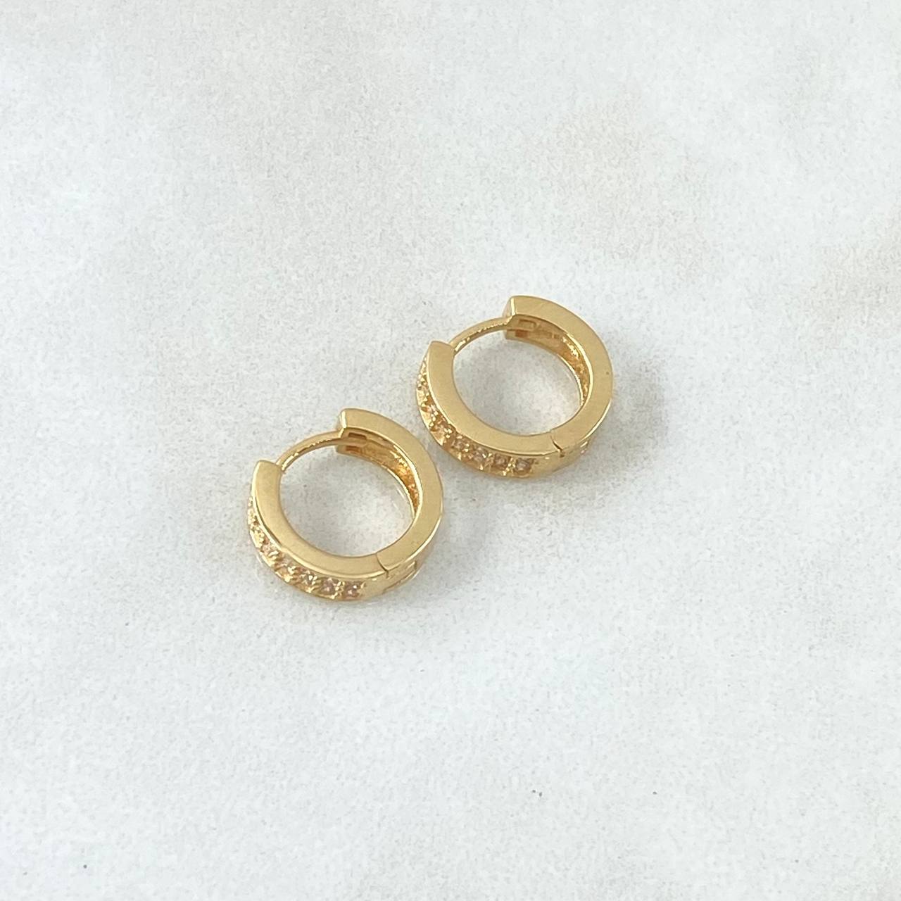 Candongas Doble Carril 2.15gr / 1.1cm / Circones Blancos Oro Amarillo 18K