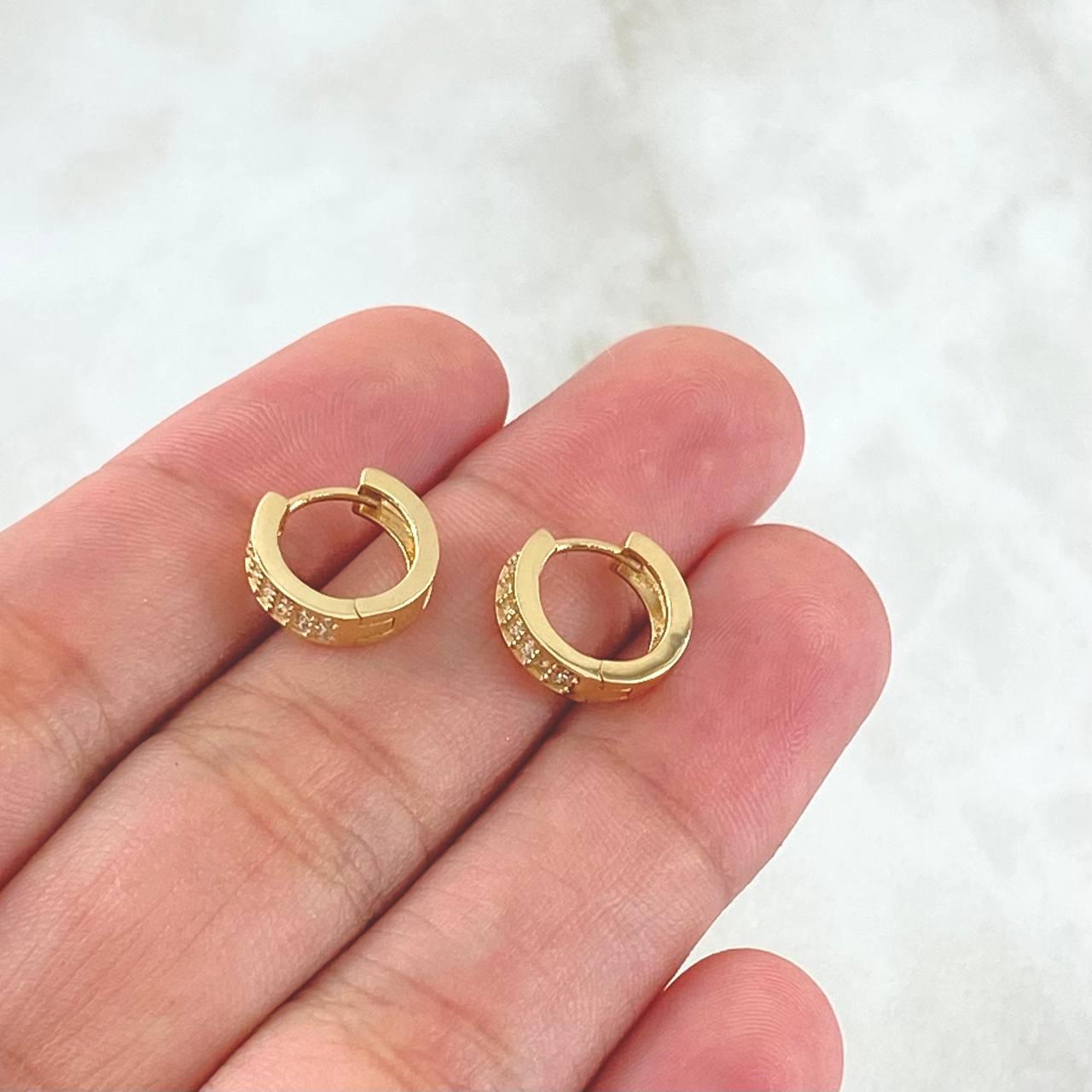 Candongas Doble Carril 2.15gr / 1.1cm / Circones Blancos Oro Amarillo 18K ©