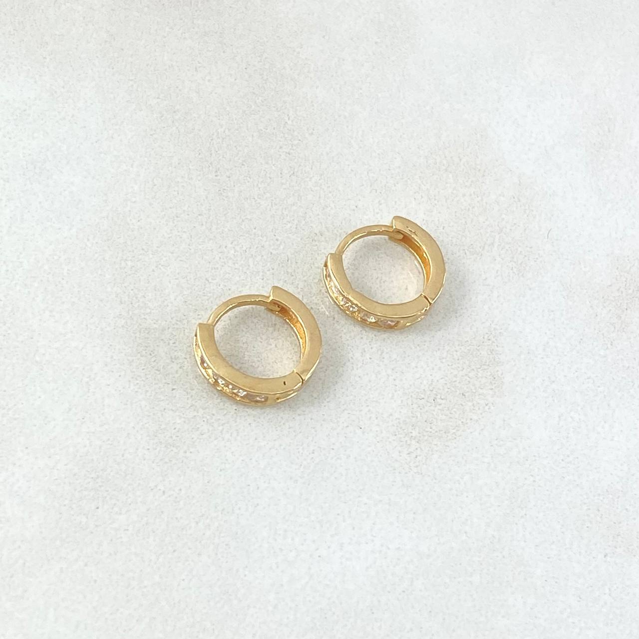 Candongas Carril 1.4gr / 0.9cm / Circones Blancos Oro Amarillo 18K ©