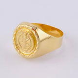 Anillo Sello Bordeado San Benito 3.45g / T10 1/2 Oro Amarillo 18K