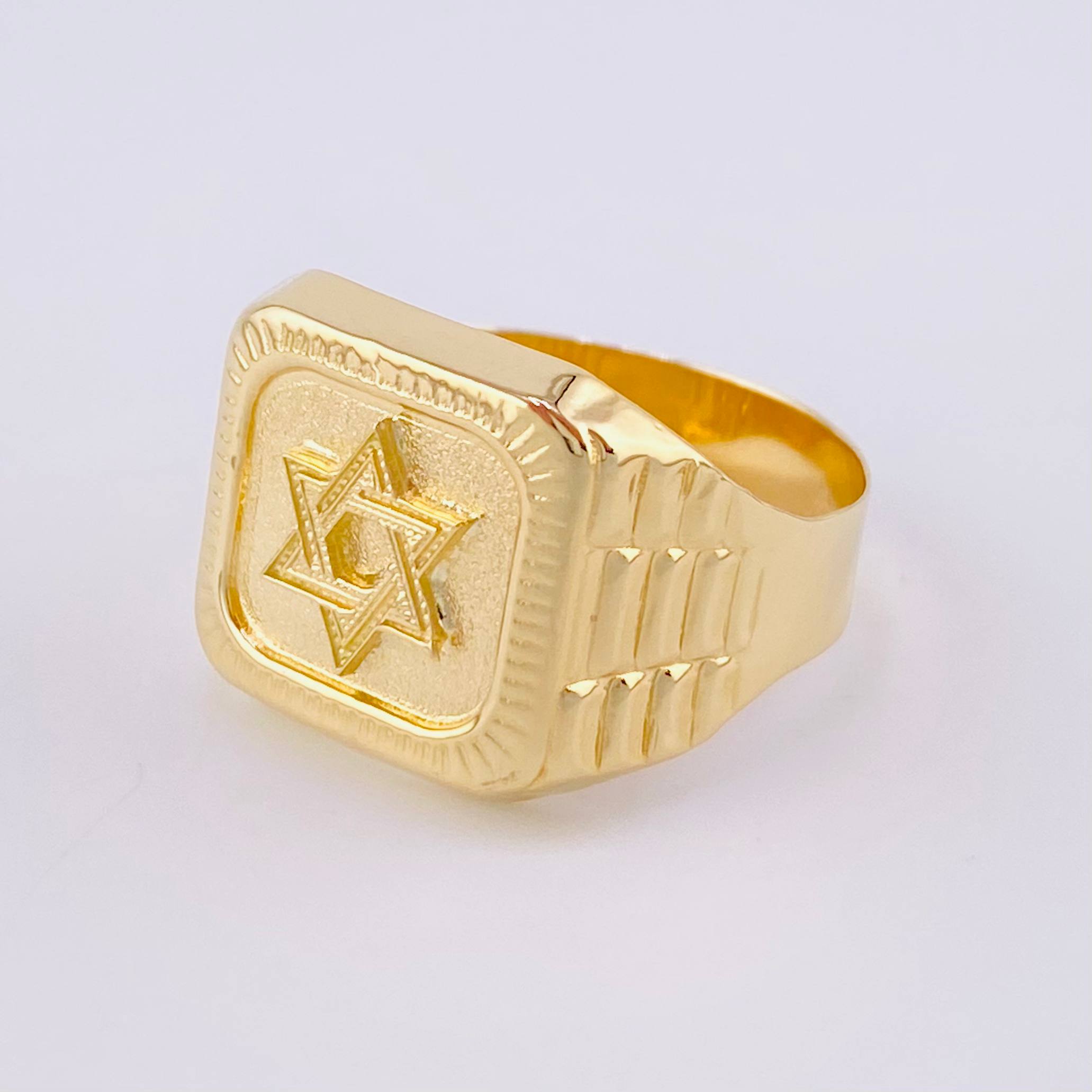 Anillo Sello Estrella de David 3.45g / T9 3/4 Oro Amarillo 18K