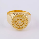 Anillo Sello Bordeado Brujula 3.5g / T10 3/4 Oro Amarillo 18K