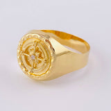 Anillo Sello Bordeado Brujula 3.5g / T10 3/4 Oro Amarillo 18K
