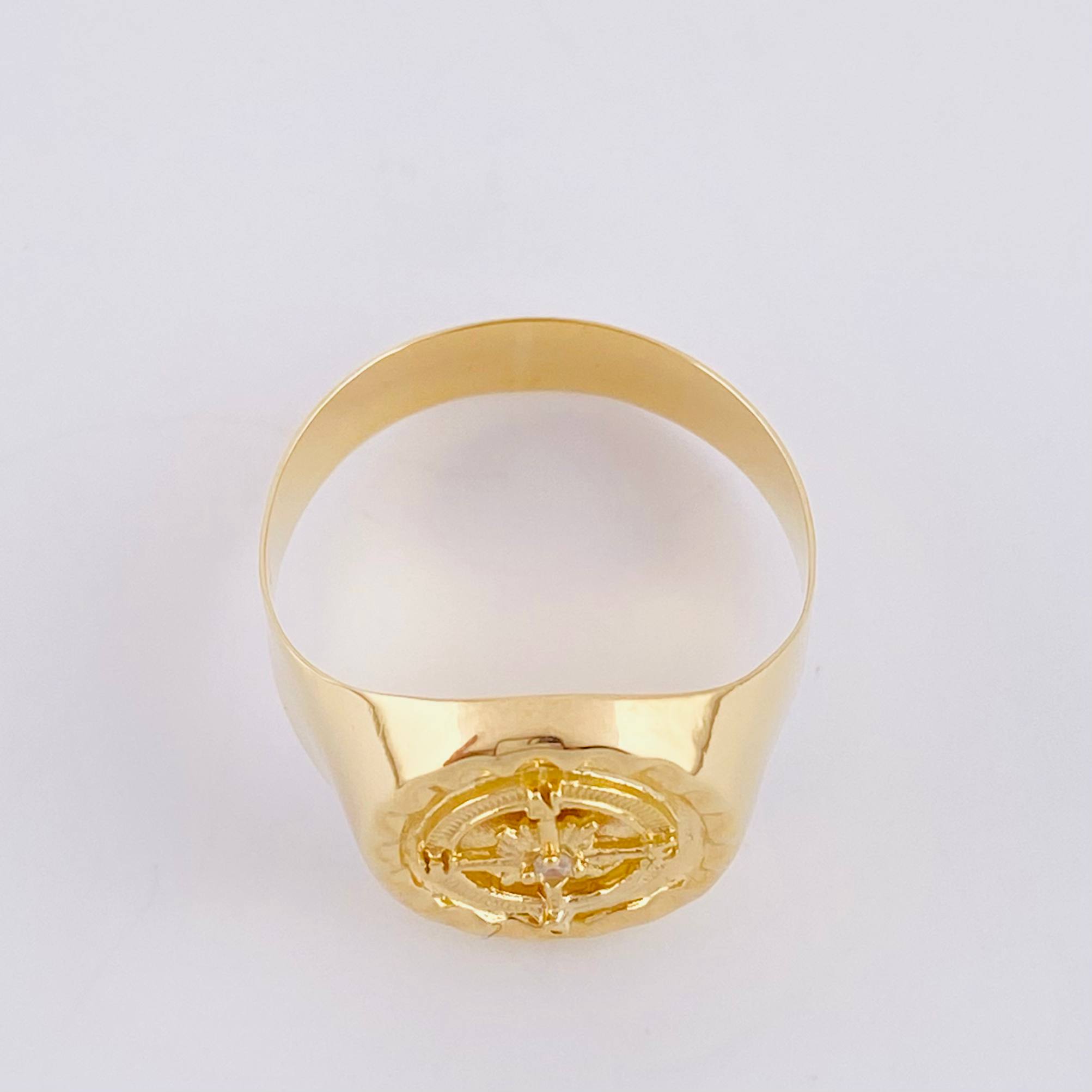 Anillo Sello Bordeado Brujula 3.5g / T10 3/4 Oro Amarillo 18K