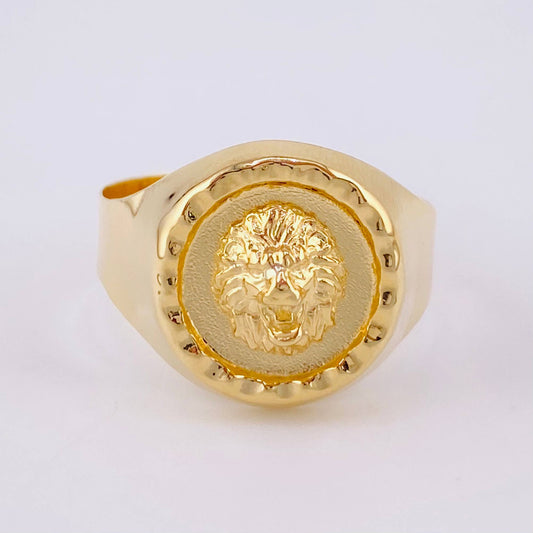 Anillo Sello Bordeado Leon 3.8g / T10 1/4 Oro Amarillo 18K