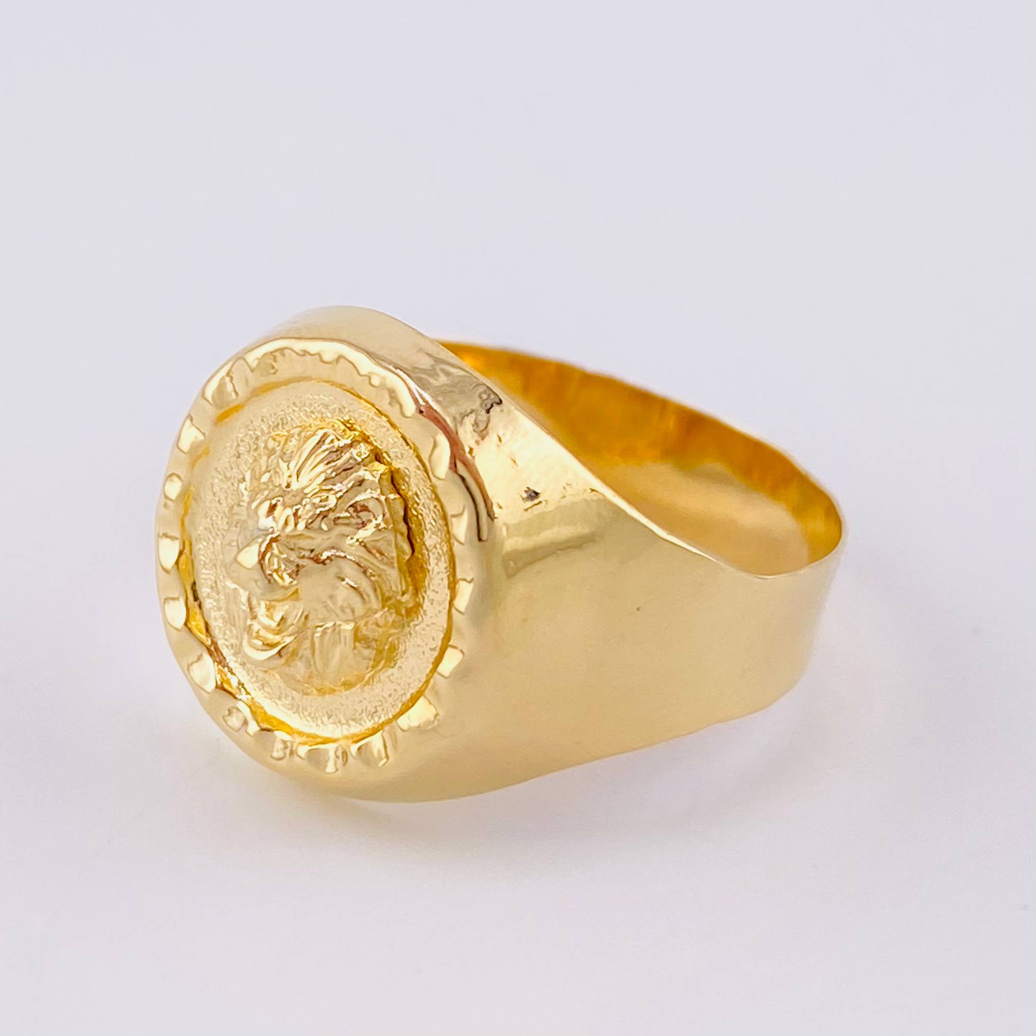 Anillo Sello Bordeado Leon 3.9g / T9 1/2 Oro Amarillo 18K