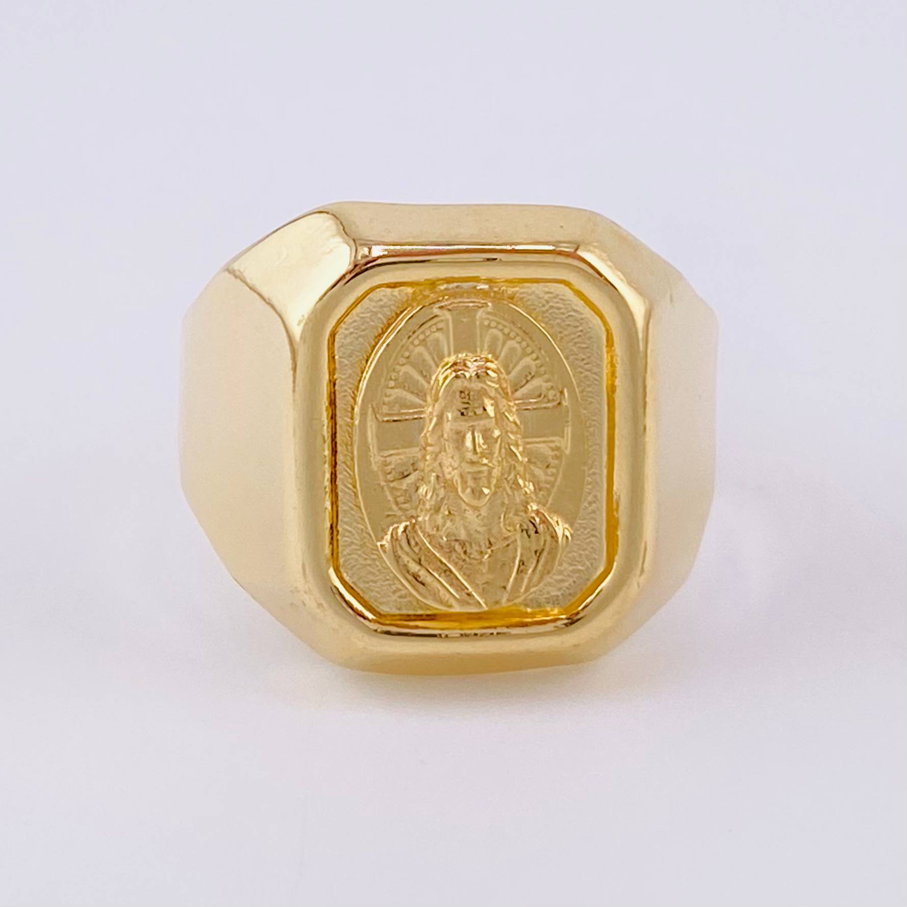 Anillo Sello Cristo Destellos 3.85g / T8 1/2 Oro Amarillo 18K