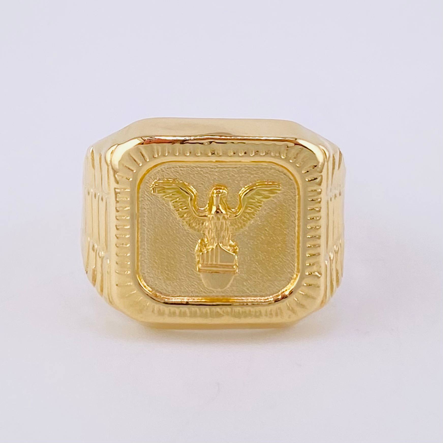 Anillo Sello Águila Bordeada 3.35g / T10 1/4 Oro Amarillo 18K