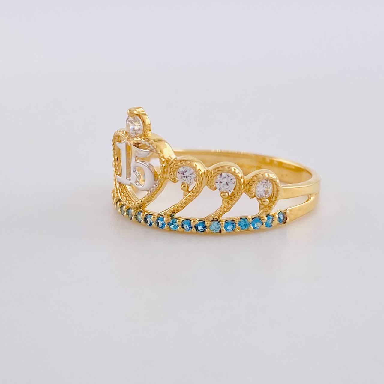 Anillo Corona 15´s 2.1g / T5 1/2 Dos Oros Amarillo Blanco 18K