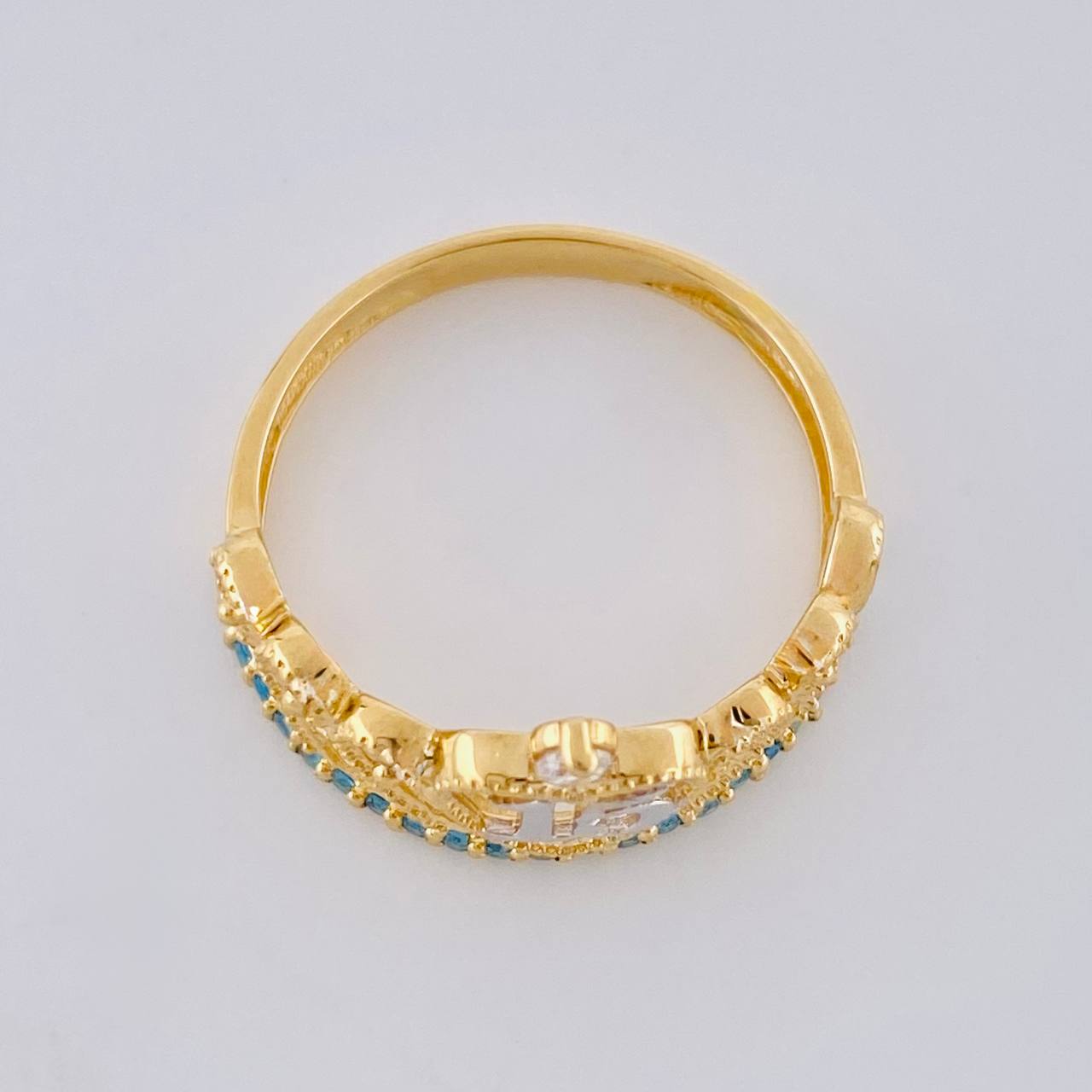 Anillo Corona 15´s 2.1g / T5 1/2 Dos Oros Amarillo Blanco 18K