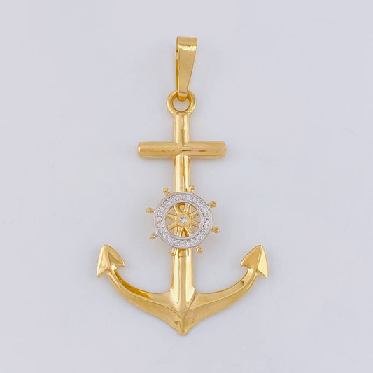Dije Ancla Timón Móvil 4.4g / 5.8cm Dos Oros Amarillo Blanco 18K