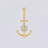 Dije Ancla Timón Móvil 4.4g / 5.8cm Dos Oros Amarillo Blanco 18K