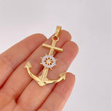 Dije Ancla Timón Móvil 4.4g / 5.8cm Dos Oros Amarillo Blanco 18K