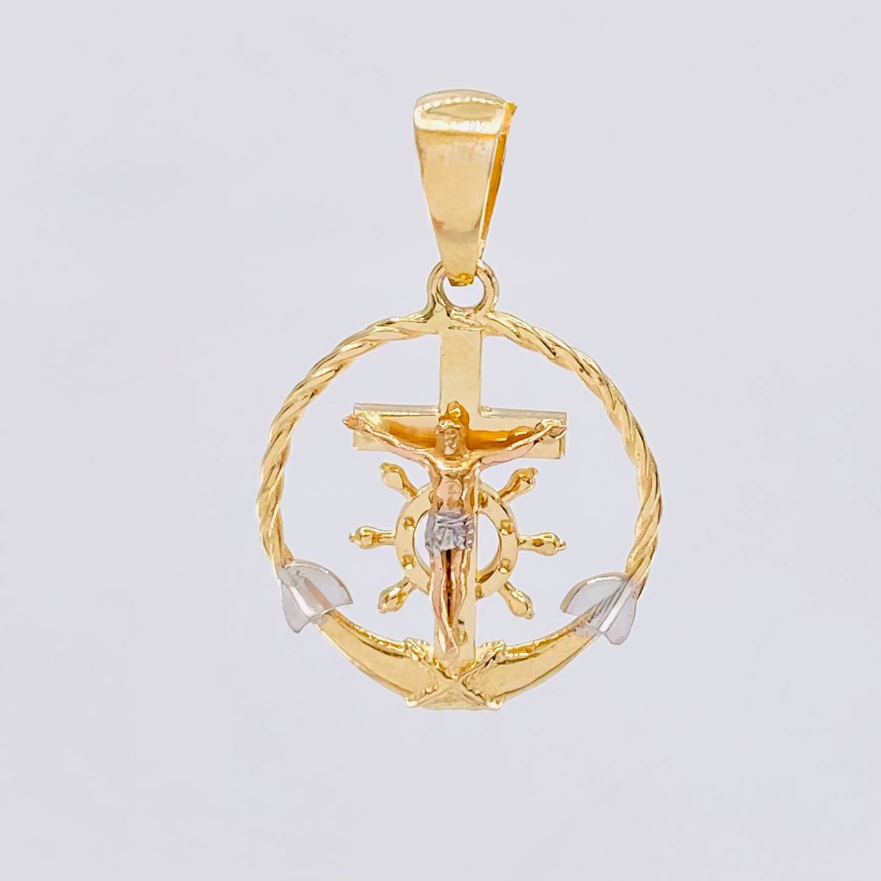 Dije Cruz Cristo Marinero 2.9g / 3cm Dos Oros Amarillo Blanco 18K