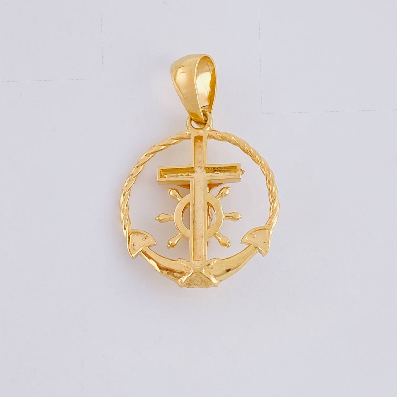 Dije Cruz Cristo Marinero 2.9g / 3cm Dos Oros Amarillo Blanco 18K