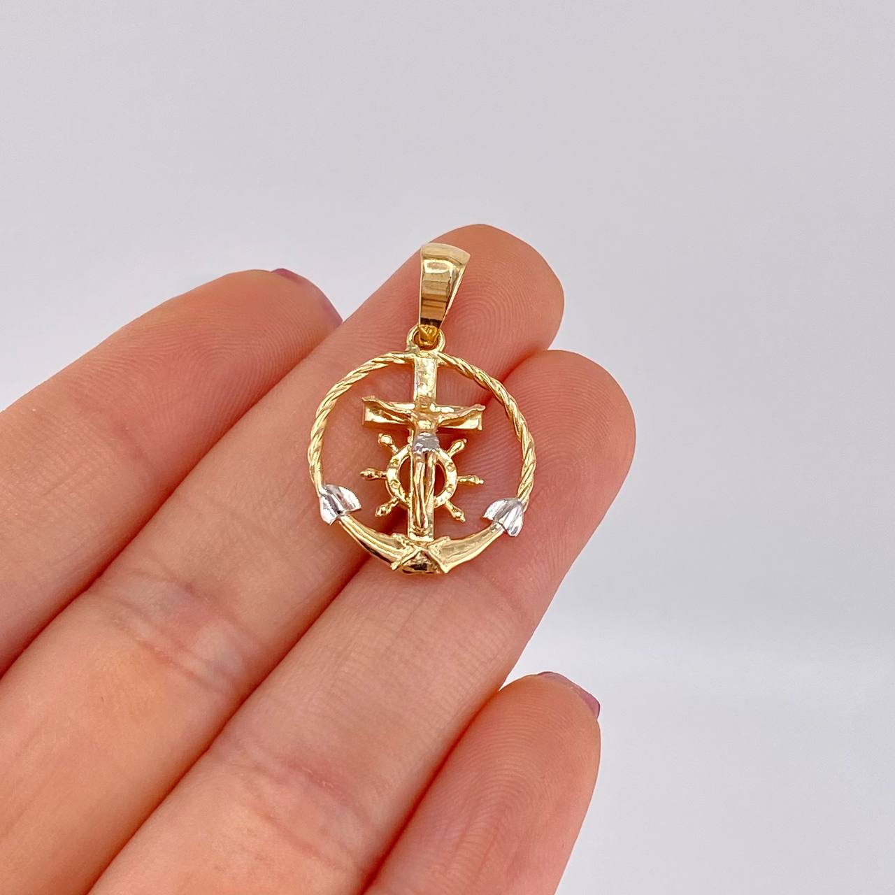 Dije Cruz Cristo Marinero 2.9g / 3cm Dos Oros Amarillo Blanco 18K