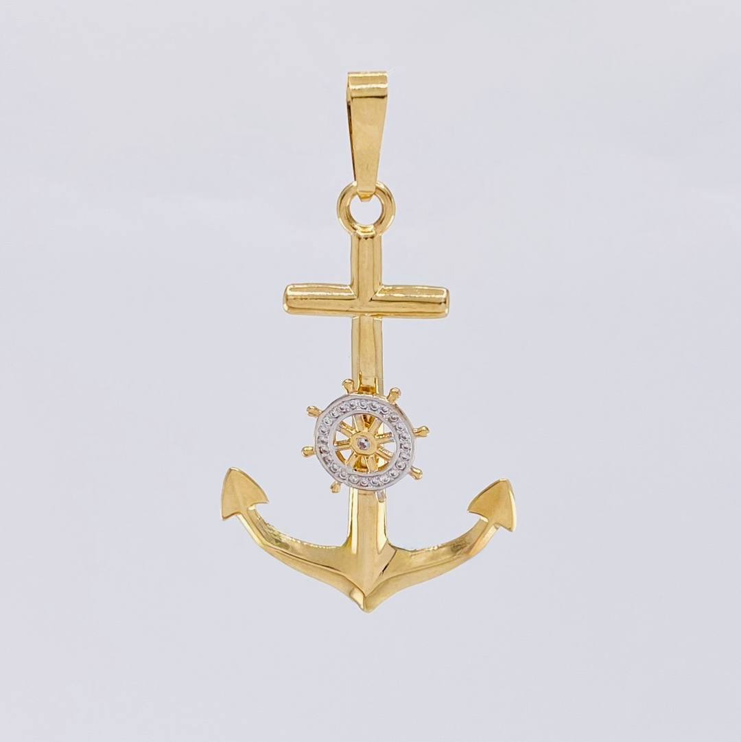 Dije Ancla Timón Móvil 2.15g / 4cm Dos Oros Amarillo Blanco 18K