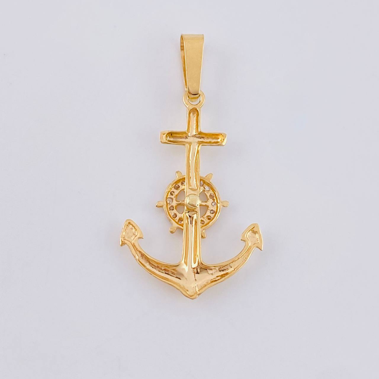 Dije Ancla Timón Móvil 2.1g / 4.3cm Dos Oros Amarillo Blanco 18K