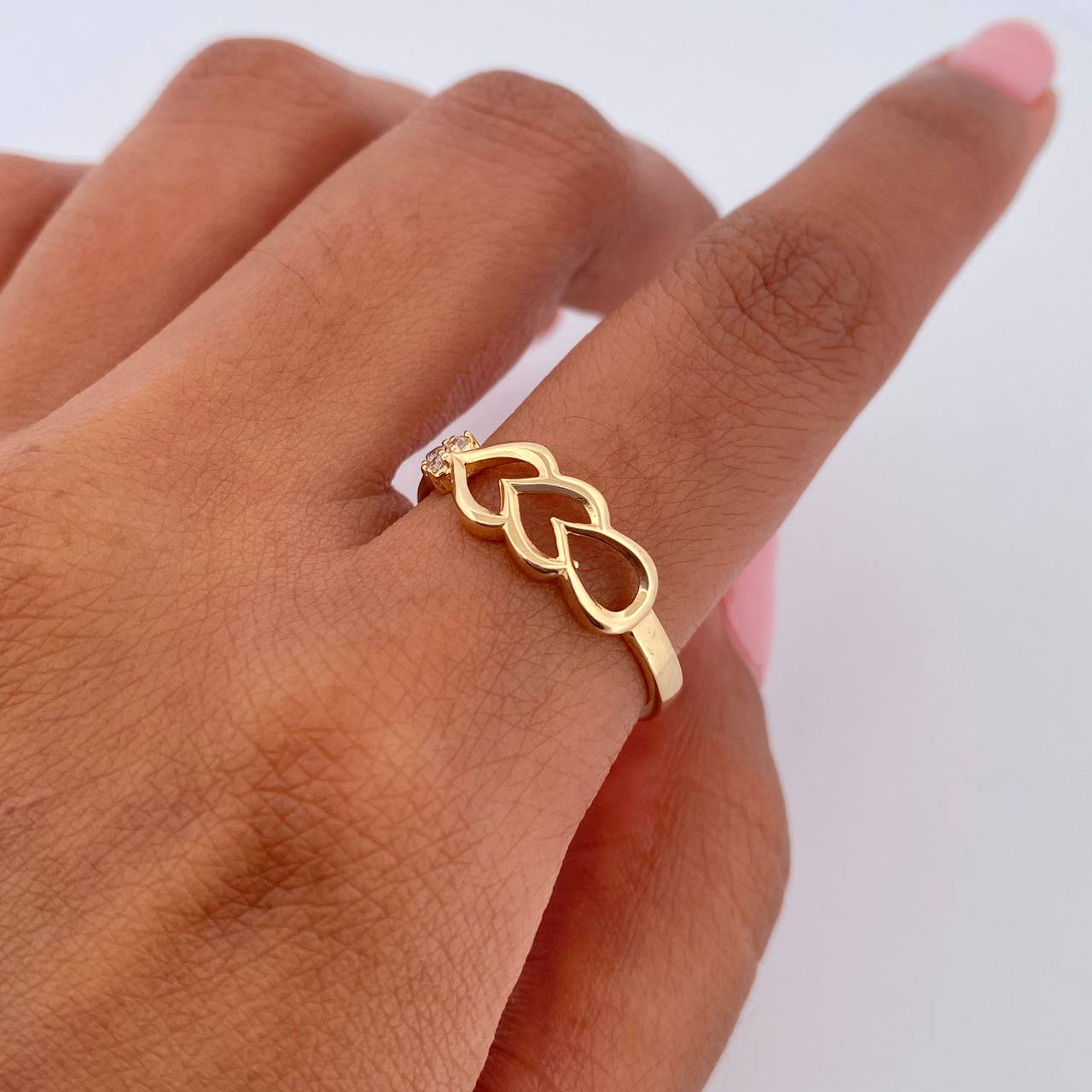 Anillo Doble Corazon Gota 1.85gr / T7 / Oro 18K $
