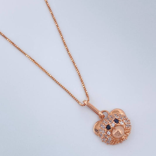 Set Cadena y Dije Veneciana + Rostro Oso 2.3gr / 45.2cm / Oro Rosa 18K (Oferta) &