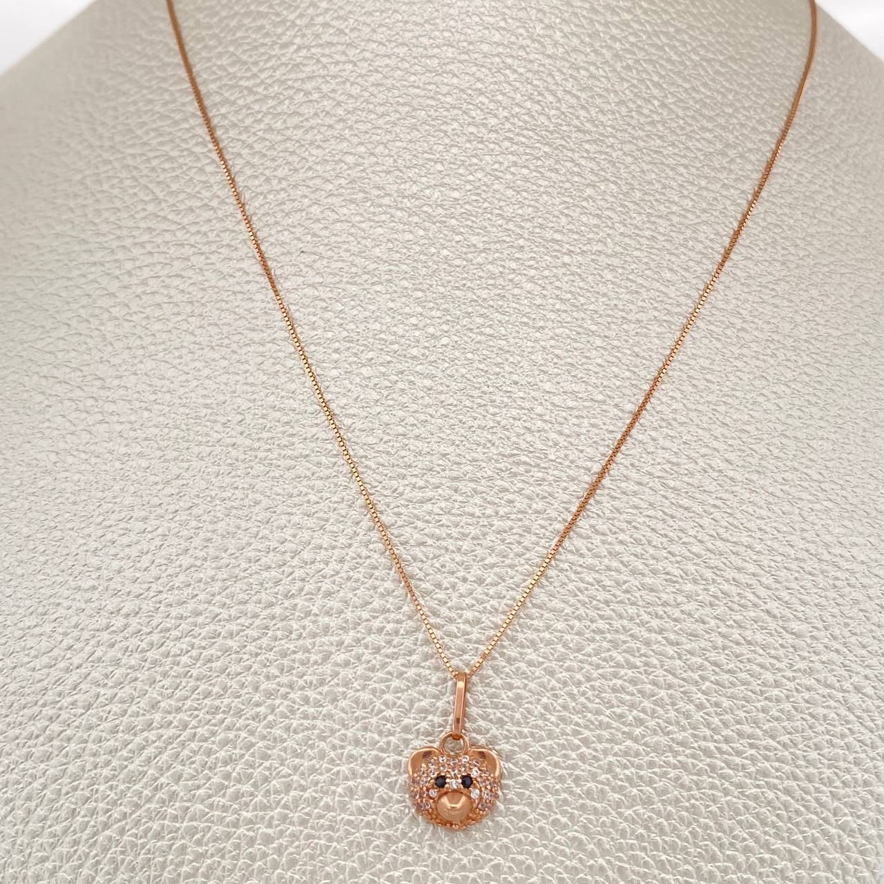 Set Cadena y Dije Veneciana + Rostro Oso 2.3gr / 45.2cm / Oro Rosa 18K (Oferta) &