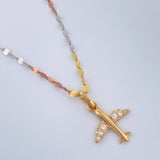 Set Cadena y Dije Flor Espejo + Avion 2gr / 45cm / Tres Oros 18K (Oferta) &