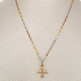 Set Cadena y Dije Flor Espejo + Avion 2gr / 45cm / Tres Oros 18K (Oferta) &
