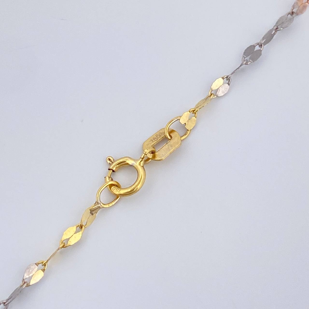 Set Cadena y Dije Flor Espejo + Estrella De David 1.7gr / 45cm / Tres Oros 18K (Oferta) &