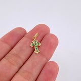 Dije Cruz Tres Puntas Esmeraldas 7pts 0.95g / 2.1cm Oro Amarillo 18K