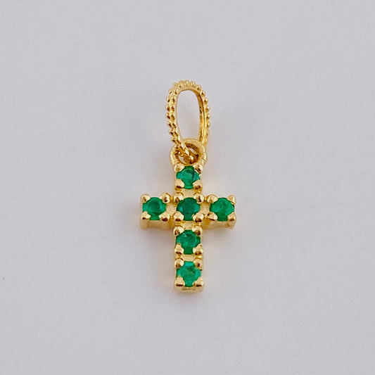 Dije Cruz Tupida Esmeraldas 12pts 0.75g / 1.5cm Oro Amarillo 18K