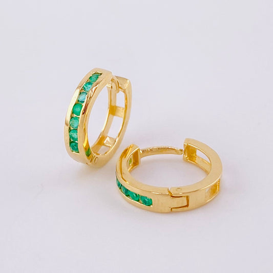 Candongas Carril Esmeraldas 13pts 1.6g / 1cm Oro Amarillo 18K
