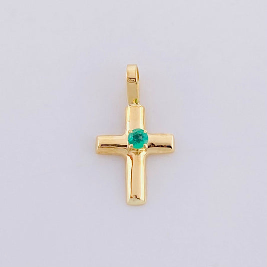 Dije Cruz Lisa Chispa Esmeralda 3pts 0.3g / 1.4cm Oro Amarillo 18K