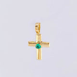 Dije Cruz Lisa Chispa Esmeralda 3pts 0.3g / 1.4cm Oro Amarillo 18K