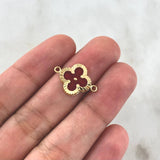 Herraje Trebol VCyA 1gr / 2cm / Diamantado Resina Roja Oro Amarillo Nac.Esp. 18K ©
